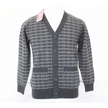 Yak Wool/Cashmere V Neck Cardigan with 2 Patch Long Sleeve Sweater/Garment/Knitwear/Clothes